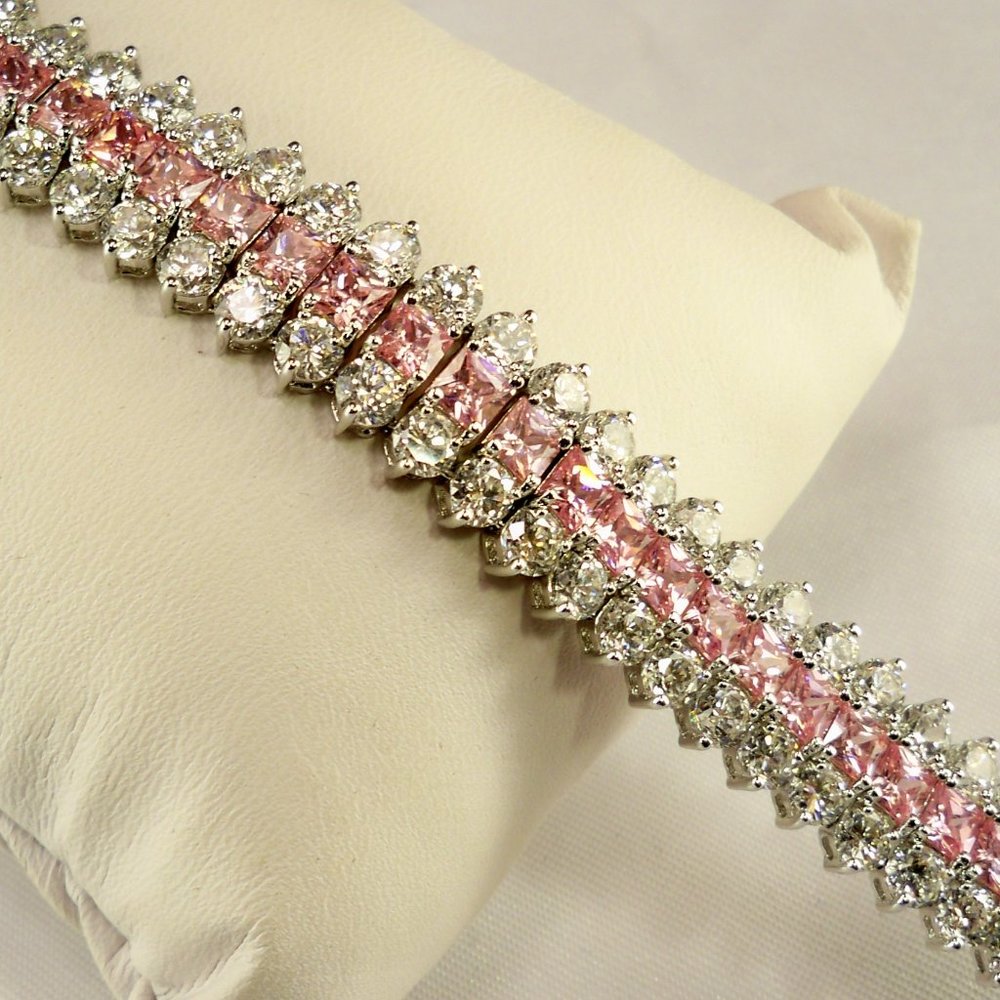NEW Lite Pink Cubic Zirconias Silver DESIGNER Bracelet
